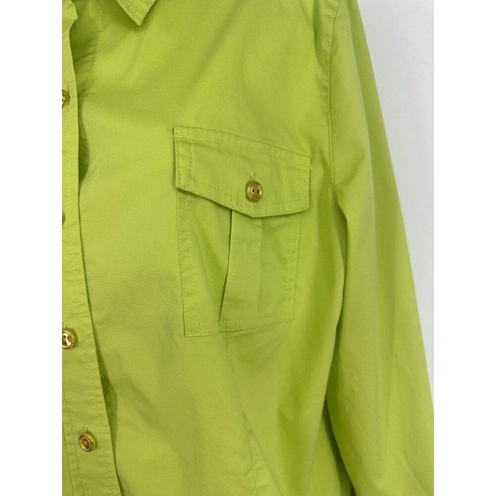 Chicos Lime Green Button Down Roll Up Long Sleeve Casual Blouse Size 2 US L - Picture 2 of 10